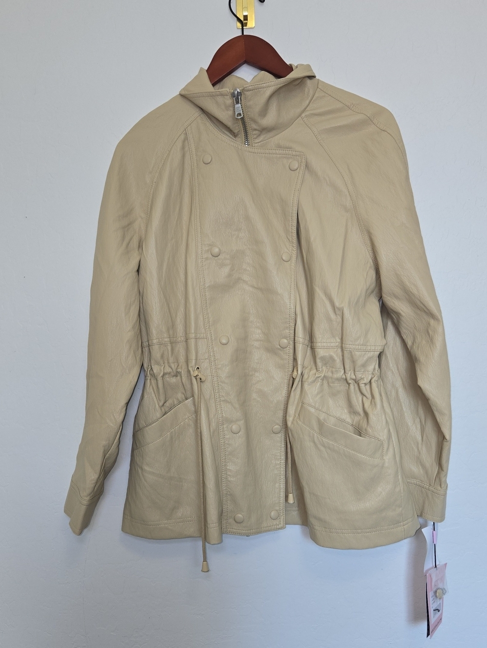 Avec Les Filles Funnel Neck Faux-Ever Leather Anorak Jacket Ochre Womens M NWT - Picture 5 of 16